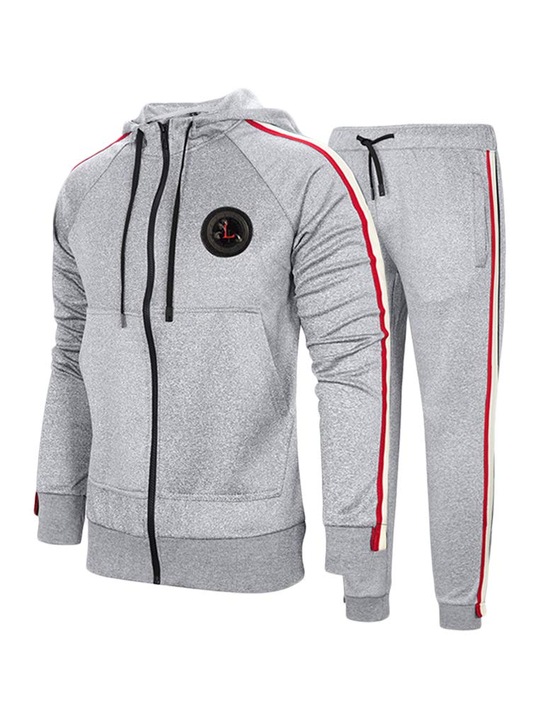PASOK Men's Casual Tracksuit Set Long Sleeve Full-Zip Running Jogging Athletic Sweat Suits (2XL, Style 2 Light Gray) - Image 1